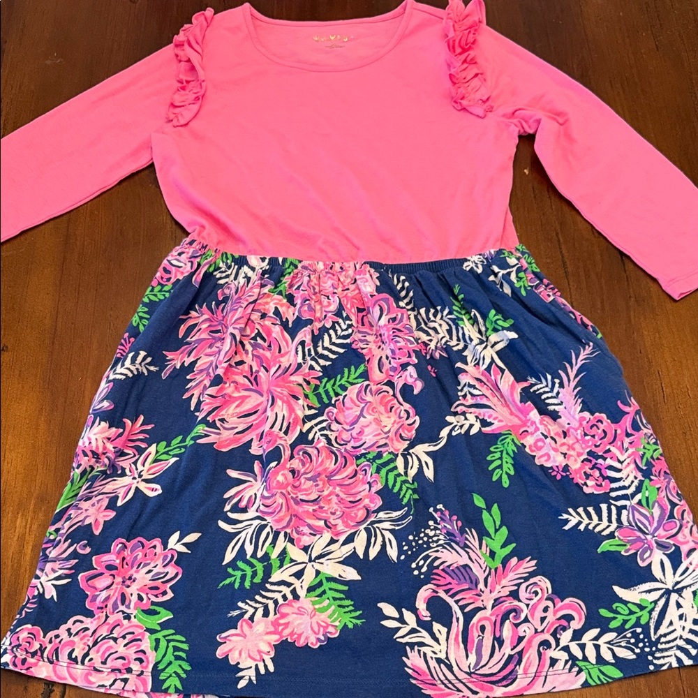 Lilly Pulitzer Pink Top with Blue Floral Skirt Kids Dress